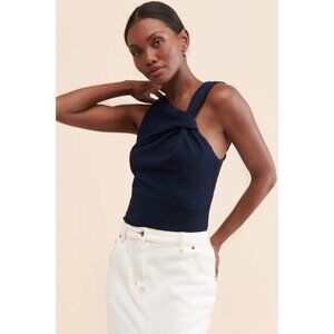 Sunday In Brooklyn Anthropologie Twist Neck Structured Tank, Navy, XL, NWT